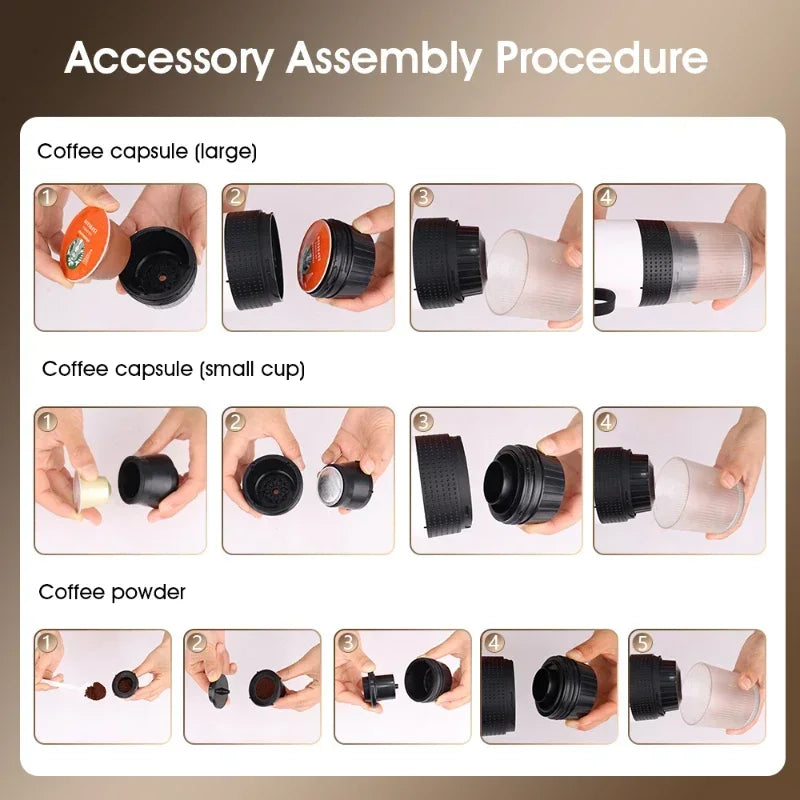 Coffee Machine Wireless Electric Coffee Machine Portable Espresso Coffee Machine Maker 3-in-1 Capsule Powder Travel Coffee Maker