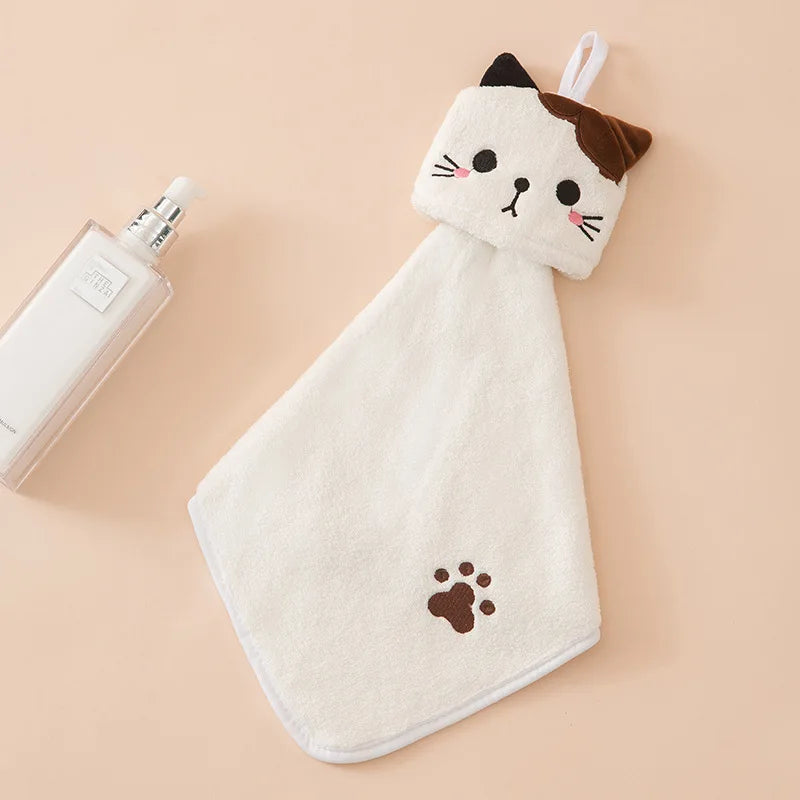 Cute Cat Kitchen Cleaning Towel Hanging Hand Towels Absorbent Dishcloths Coral Velvet Soft Cleaning Cloth Rag