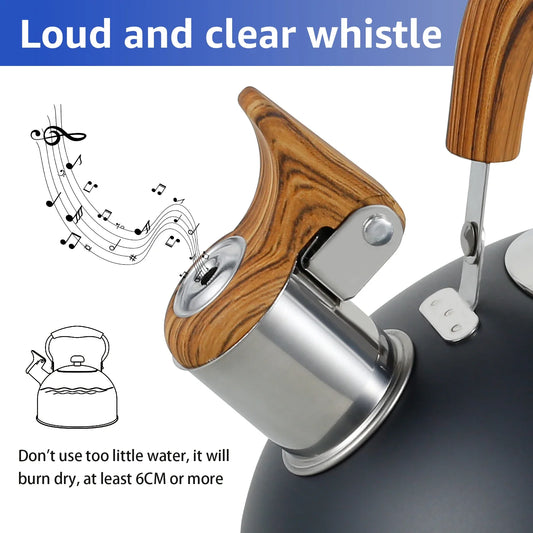 2/2.5/3L Stainless Steel Whistling Kettle Rustproof Stove Top Water Kettle with Anti-hot Handle Lightweight Stove Top Tea Pots