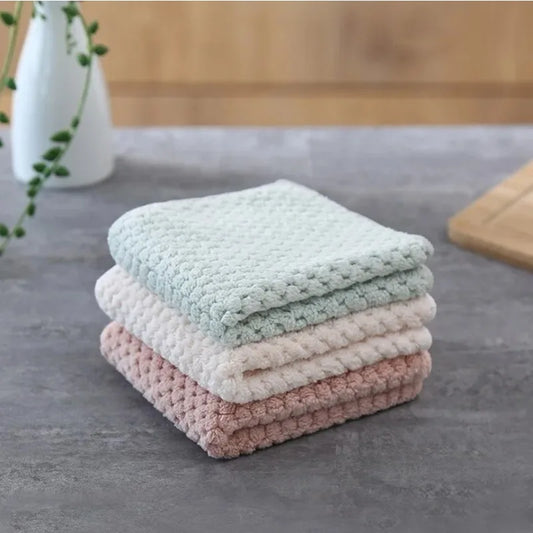 Kitchen Cleaning Dining Wash Towel Absorbent Square Microfiber Dishcloth Household Thickened Cloth Tool Supply Accessory New