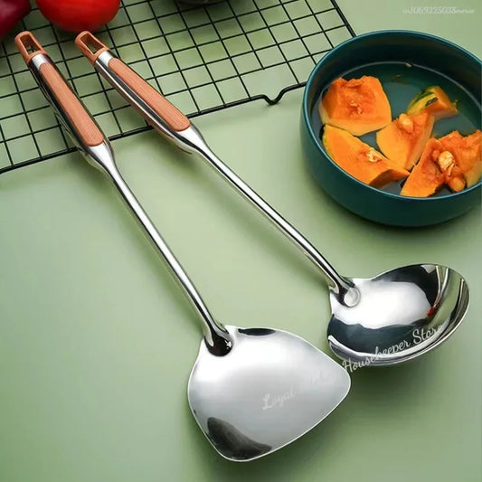 Long Handle Stainless Steel Wok Spatula Kitchen Slotted Turner Rice Spoon Ladle Cooking Tools Utensil Set Dropshipping utensilio
