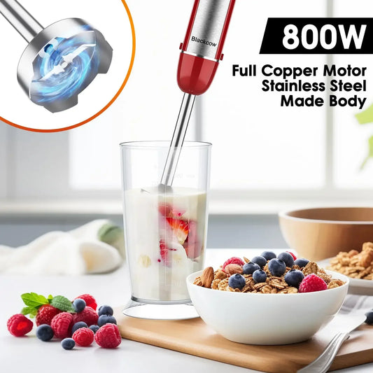 Immersion Blender 5 in 1 Hand Blender Max 800W, 6 Speed Mode Handheld Blender Stainless Steel Blade With Mixing Beaker, Chopper