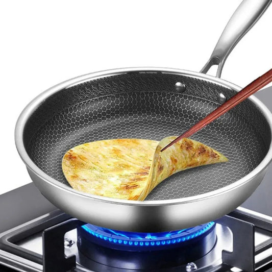 Stainless Steel Frying Pan Honeycomb Non Stick Frying Pan Durable Kitchen Pans Easy to Clean Suitable for Fried Egg Steak