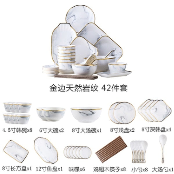 Nordic wind ceramics Phnom Penh marble tableware set christmas Bowl dish set bowl soup dishes and dishes for household use