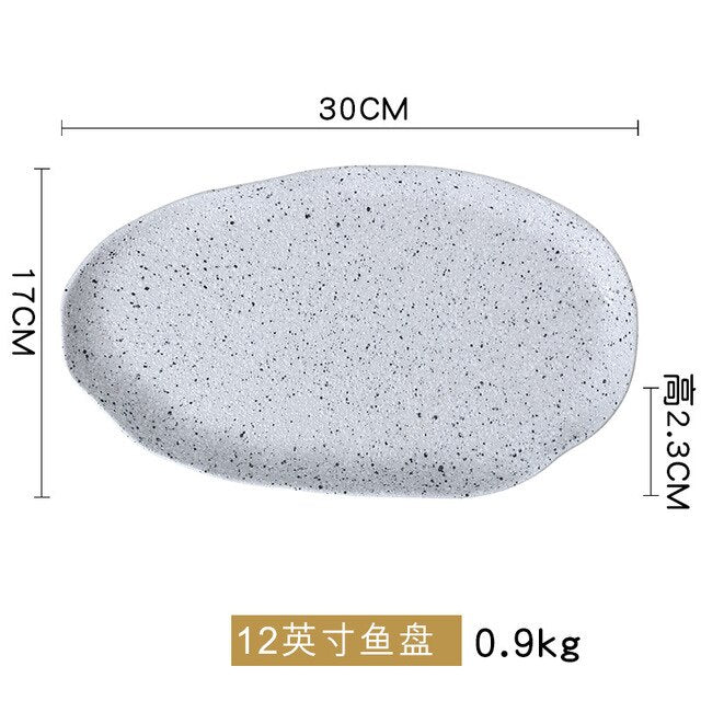 New Design Granite Pattern Ceramic Food Plate Dish Rice Salad Bowl Retro Porcelain Tray Household Tableware Dinner Plate Set