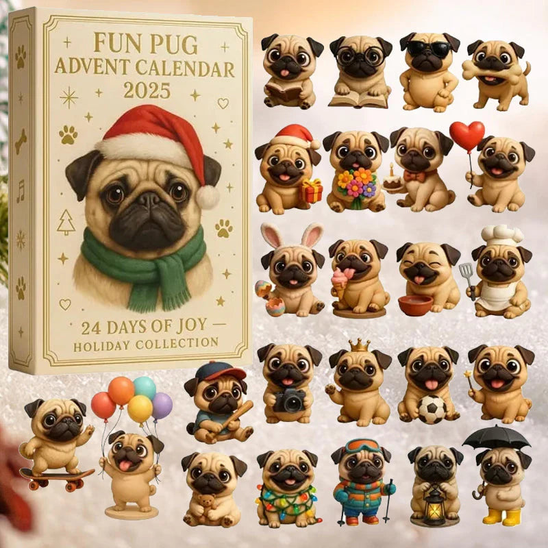 🐾🎄 Divertente calendario dell'Avvento Pug 2025