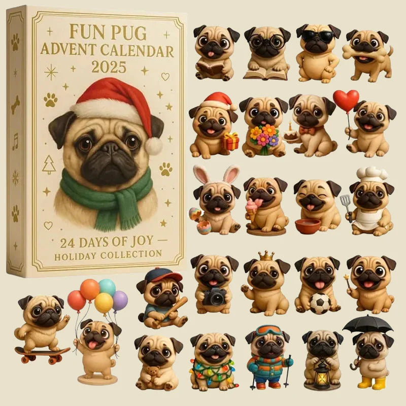 🐾🎄 Divertente calendario dell'Avvento Pug 2025