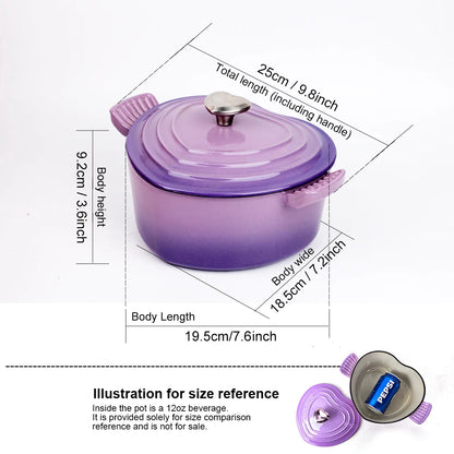 Preminum Cast Iron Dutch Oven with Lid, Heart-shape Enameled Soup Pot for All Stove Tops,Suitable for Stew Baking Slow Cooking