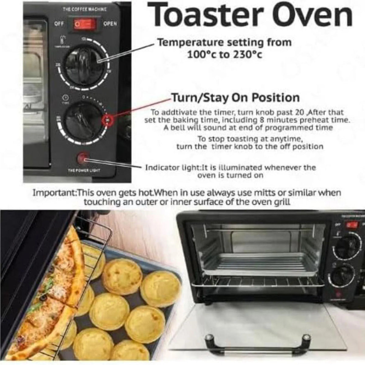 3 in 1 Breakfast Maker with Glass Lid Versatile Toasters with Frying Pan Mini Oven Includes Coffee Maker for Sandwich Kitchen