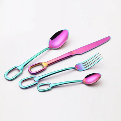 4Pcs Luxury Cutlery Set Stainless Steel Knife Fork Spoon Tableware European Dinnerware Creativity Hangable Design Support Logo