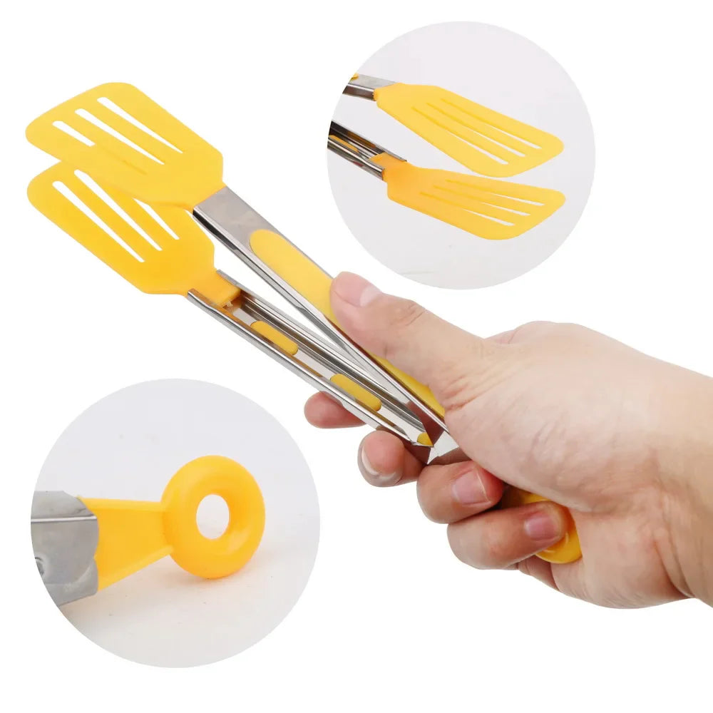 Stainless Steel Handle Utensil Non-Stick Kitchen Tongs Salad Serving BBQ Tongs Pizza Bread Steak Clip Kitchen Cooking Tools