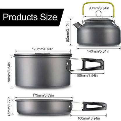 Outdoor camping cookware set aluminum non stick pot portable outdoor tableware cookware cooking pot bowl hiking BBQ picnic