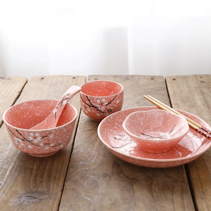 6-Piece Set Japanese Rice Bowl Dishes, Chopsticks, Spoon Ceramic Tableware Household Single Food