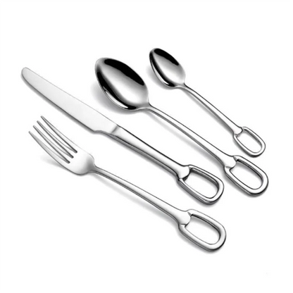 4Pcs Luxury Cutlery Set Stainless Steel Knife Fork Spoon Tableware European Dinnerware Creativity Hangable Design Support Logo