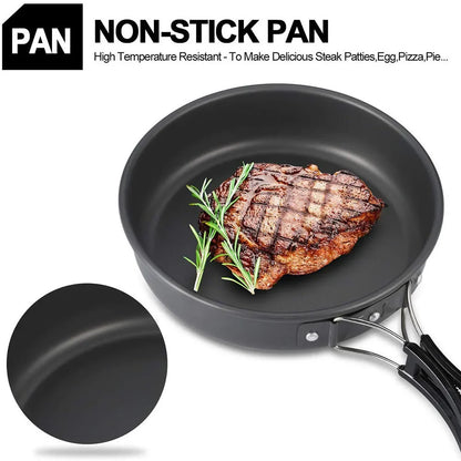 Outdoor camping cookware set aluminum non stick pot portable outdoor tableware cookware cooking pot bowl hiking BBQ picnic