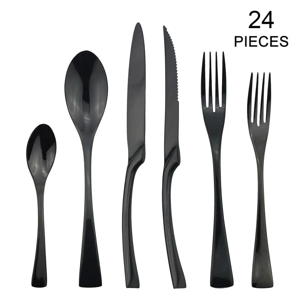 24Pcs/Set Stainless Steel Dinnerware Flatware Set Dinner Spoon Fork Knife Cutlery Set Tableware Set Service For 4 or 6