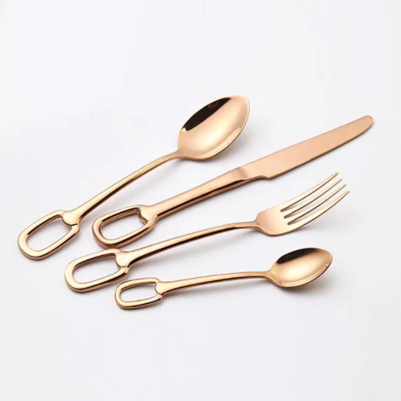 4Pcs Luxury Cutlery Set Stainless Steel Knife Fork Spoon Tableware European Dinnerware Creativity Hangable Design Support Logo