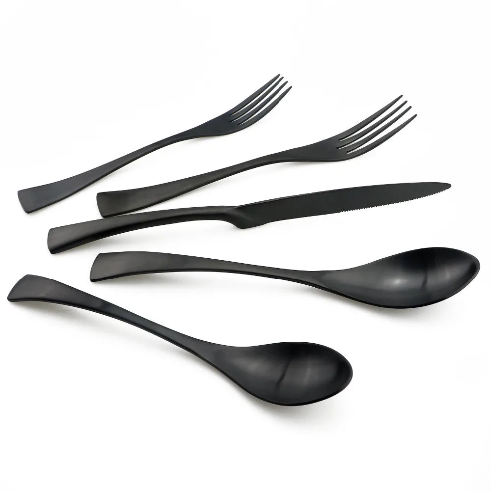 1-Pieces Matte Black Dinnerware Set Stainless Steel Flatware Cutlery Set Kitchen Accessories Tableware Set Dinner Scoop Fork set