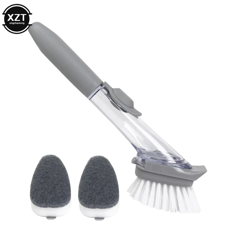 2In1 Long Handle Cleaning Brush with Removable Brush Sponge Dispenser Dishwashing Kitchen Cleaning Brush Brush Kitchen Tools
