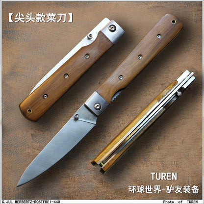 New Folding knives Wood Handle 4 PCS Kitchen Device Set 5CR15MOV Multi-tool Jackknife family Camping goods for kitchen Outdoor