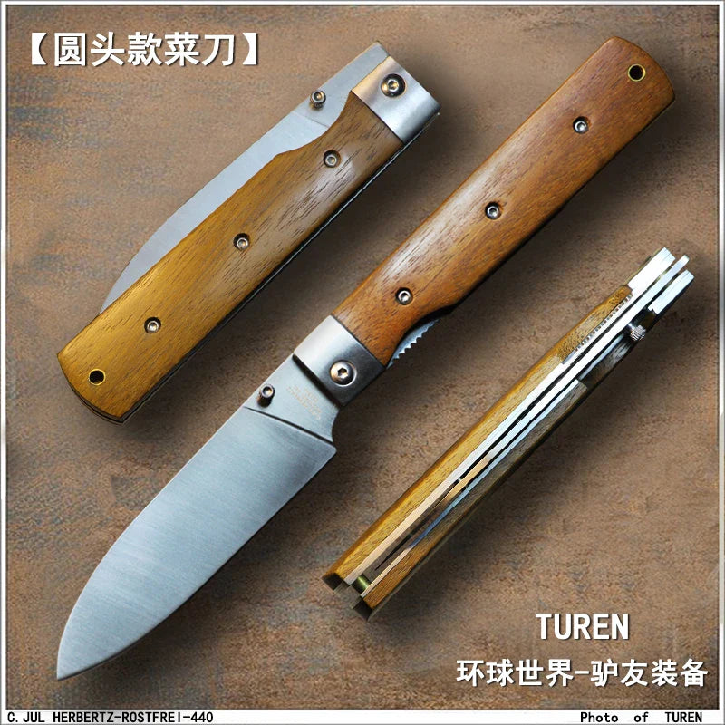 New Folding knives Wood Handle 4 PCS Kitchen Device Set 5CR15MOV Multi-tool Jackknife family Camping goods for kitchen Outdoor