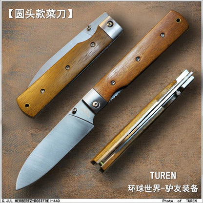 New Folding knives Wood Handle 4 PCS Kitchen Device Set 5CR15MOV Multi-tool Jackknife family Camping goods for kitchen Outdoor