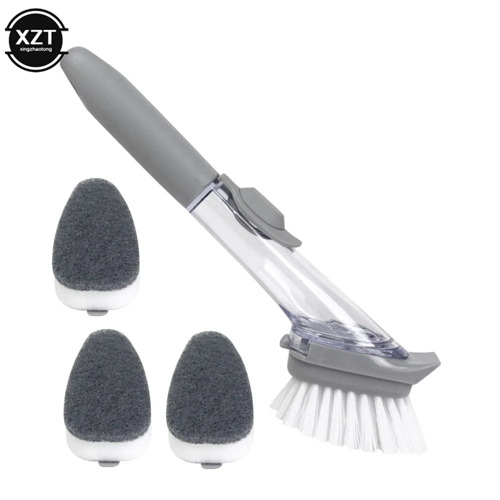 2In1 Long Handle Cleaning Brush with Removable Brush Sponge Dispenser Dishwashing Kitchen Cleaning Brush Brush Kitchen Tools