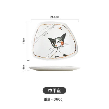 Cute Cartoon Cat Ceramic Tableware Household Soup Noodle Bowls Fruit Steak Food Plate Dishes Creative Porcelain Dinnerware