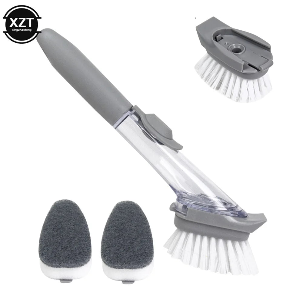 2In1 Long Handle Cleaning Brush with Removable Brush Sponge Dispenser Dishwashing Kitchen Cleaning Brush Brush Kitchen Tools