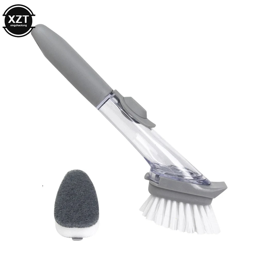 2In1 Long Handle Cleaning Brush with Removable Brush Sponge Dispenser Dishwashing Kitchen Cleaning Brush Brush Kitchen Tools