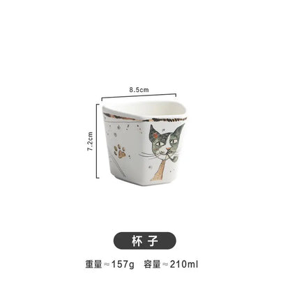 Cute Cartoon Cat Ceramic Tableware Household Soup Noodle Bowls Fruit Steak Food Plate Dishes Creative Porcelain Dinnerware