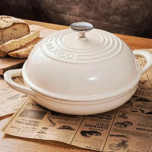 11 Inch Red Enameled Cast Iron Bread Pan with Lid Dutch Oven for Sourdough Baking - Oven Safe Kitchen Baking Dish