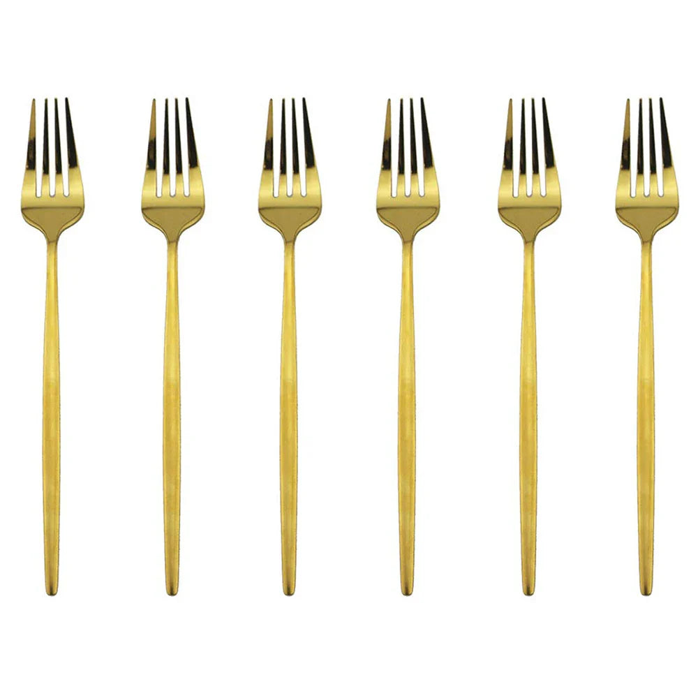 6 Pcs Silvere/Golden Flatware 8.2 Inch Stainless Steel Dinner Fork  Camping Dinnerware Set Tableware Eating Utensils