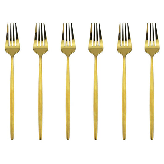 6 Pcs Silvere/Golden Flatware 8.2 Inch Stainless Steel Dinner Fork  Camping Dinnerware Set Tableware Eating Utensils