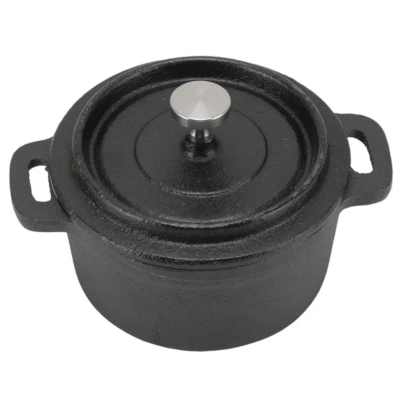 Y50A-Dutch Oven Cast Iron Pot With Lid Double Layer Traditional Thick Design With Handle For Slow Cooking Kitchen 10Cm Diameter
