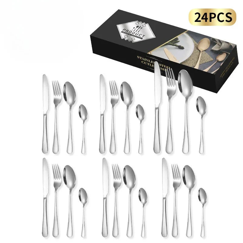Silverware Set for 6,24 Piece Stainless Steel Flatware Utensils Cutlery Set Including Steak Knife Fork and Spoon,Dishwasher Safe