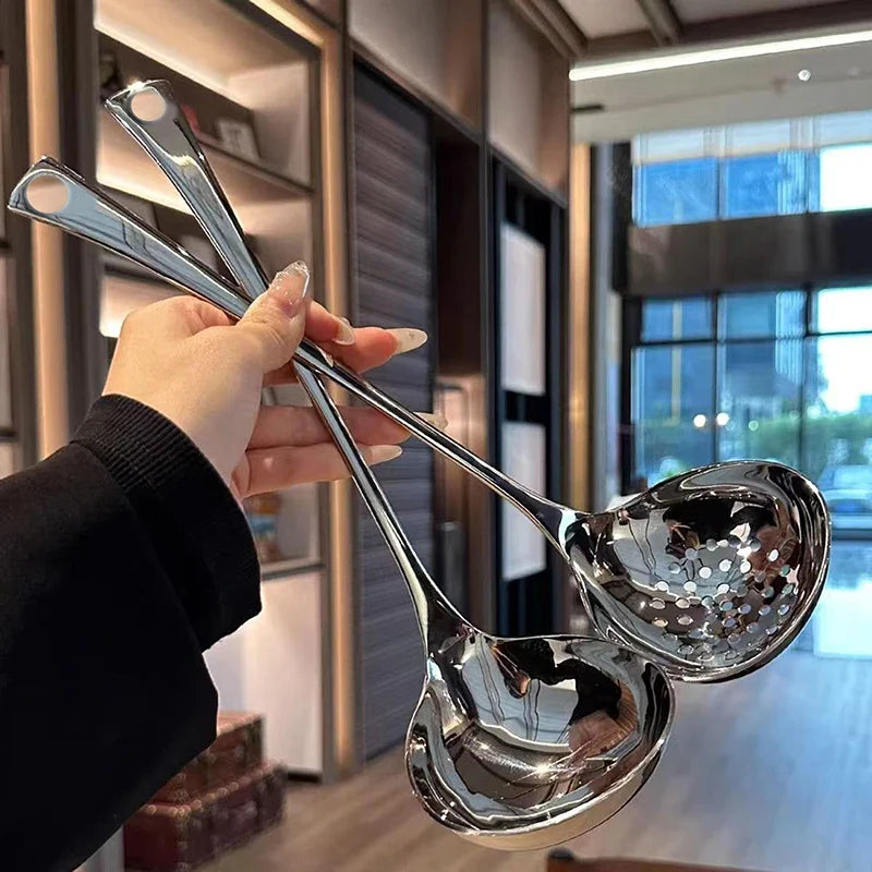 Stainless Steel Soup Ladle Creative Long Handle Soup Spoon Cutlery Hotel Hot Pot Spoon Home Kitchen Cooking Essential Tools