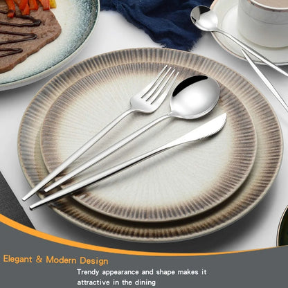 4pcs Gold Flatware Set Tableware Fine Dining Utensil Set Include Knives Forks and Spoons,Circular Fine Handle Kitchen Tools