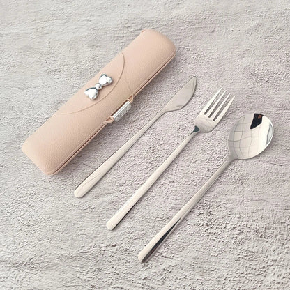Stainless Steel Portable Tableware Set With Knife, Fork And Spoon Storage Case. Safe and Durable, Ideal For Travel and Picnics