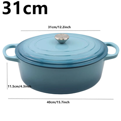 33cm Enameled Cast Iron Oval Dutch Oven for Braising Broiling Bread Baking 4L Saucepan Kitchen Utensil Cast Iron Casserole Dish