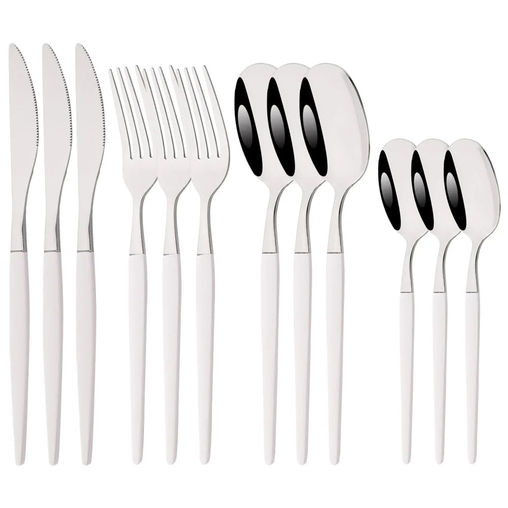 12Pcs Stainless Steel Dinnerware Set Golden Cutlery Spoon Fork Knife Western Cutlery Silverware Flatware Tableware Supplies