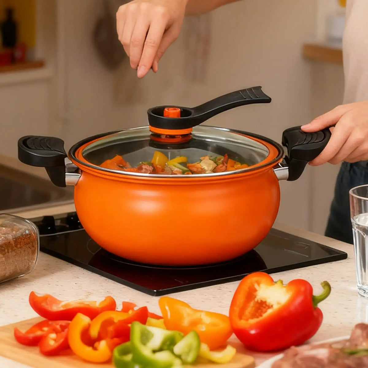 Cooking Pot Large Deep Cookware with Visible Lid Induction Pot Saucepan with Handles for Gas Ceramic Home Kitchen Restaurant