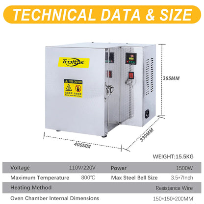 Tooltos 1500W Jewelry Casting Oven High Temperature Furnace for Investment Casting & Beginner Jewelry Casting