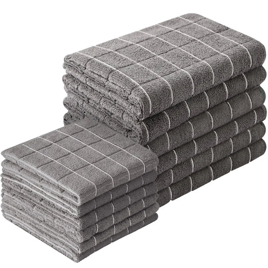 12pcs Microfiber Kitchen Towels and Dishcloths Set, 26 X 18 Inch and 12 X 12 Inch, Bulk Lint Free Dish Towels for Drying Dishes