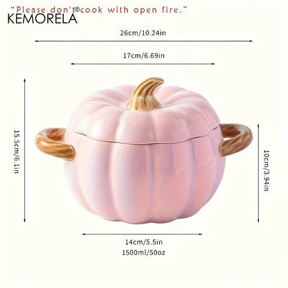 50OZ Dutch Oven Pot With Lid Ceramic Pumpkin Dish Halloween Pumpkin Pottery Dessert Saucepan No Open Flames Cute Pumpkin Bowl