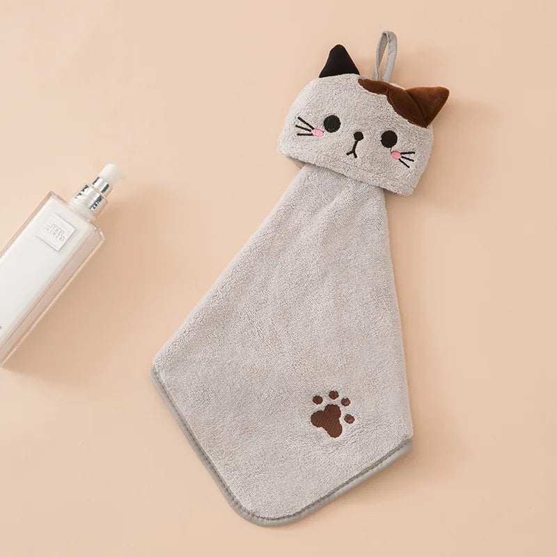 Cute Cat Kitchen Cleaning Towel Hanging Hand Towels Absorbent  Dishcloths Coral Velvet Soft Cleaning Cloth Rag