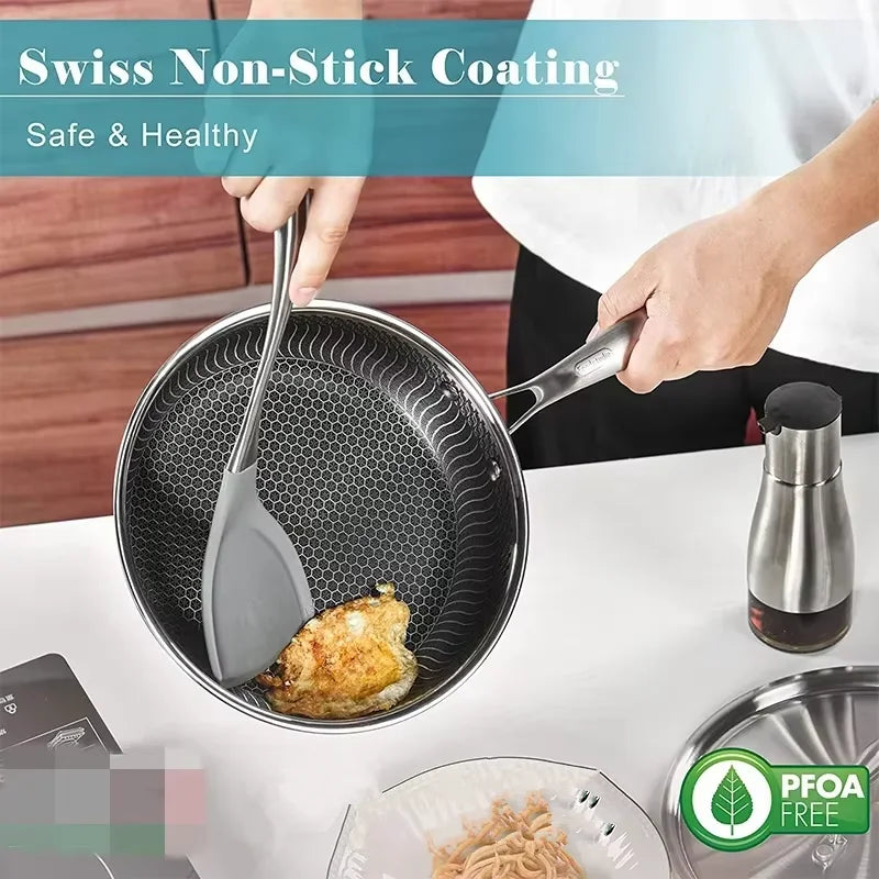 Nonstick Frying Pan Skillet 316 Stainless Steel Frying Pan WIth Lid Non-toxic Chef's Pan Skillets Compatible with All Cooktops