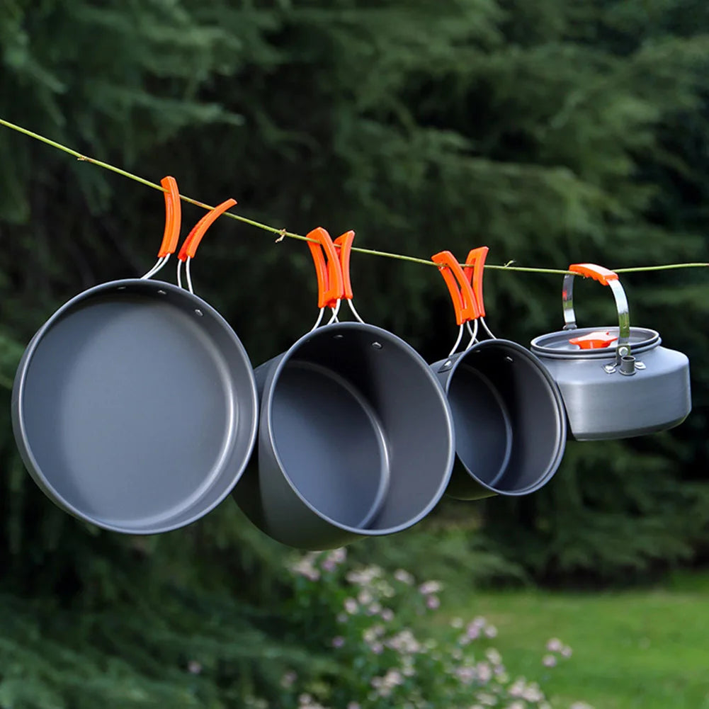 Camping Cookware Set Aluminum Portable Outdoor Tableware Cookset Cooking Kit Pan Bowl Kettle Pot Hiking BBQ Picnic Equipment