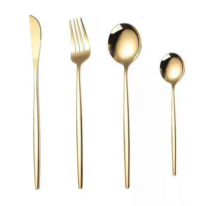 Stainless Steel Cutlery Set, 4pcs Fork, Spoon, Knife, Chopsticks, Dinnerware, Tea Spoon, Flatware Set, Silverware, Black Gold