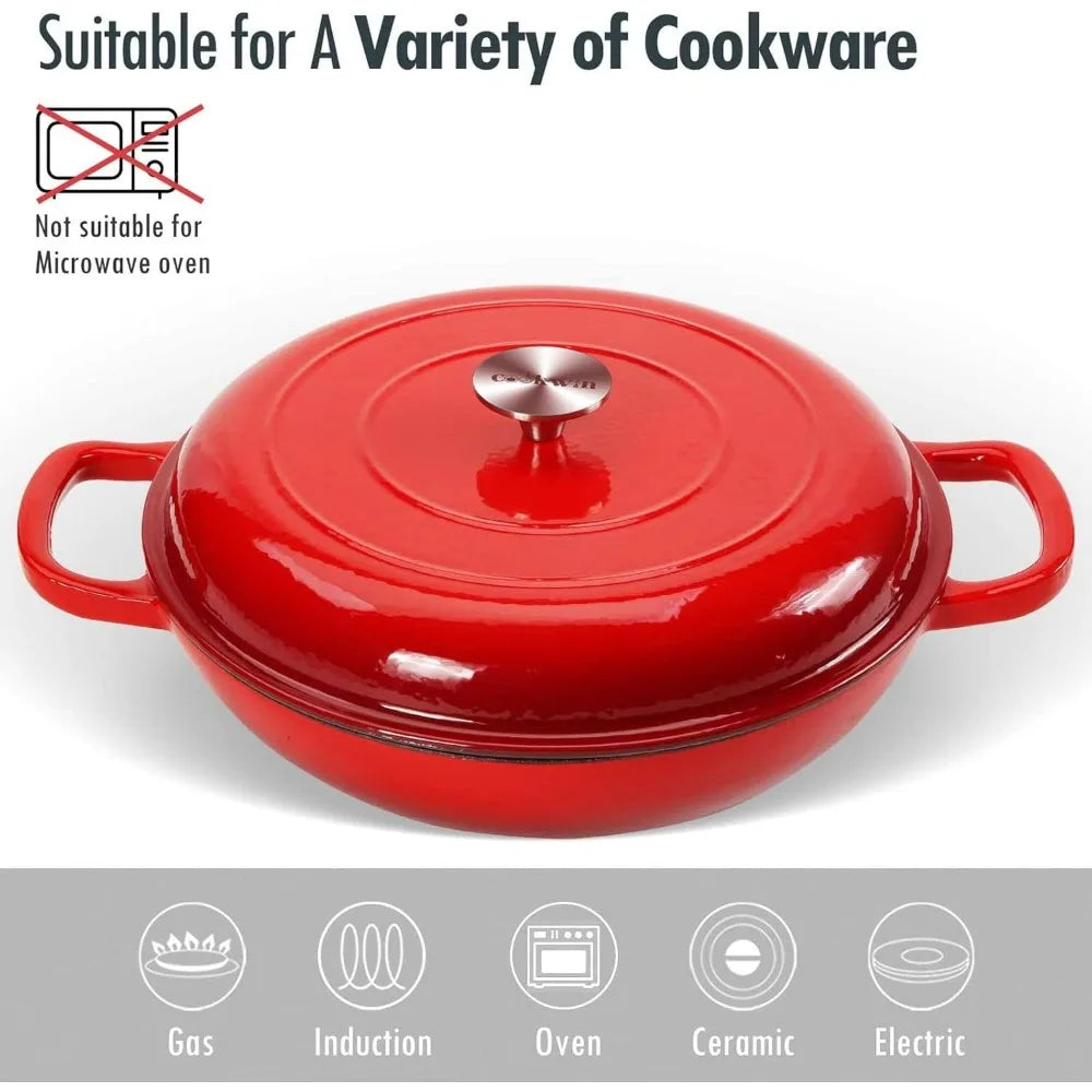 4.5L Dutch Oven Soup Pot Cast Iron Casserole Braiser  Casserole Skillet with Lid and Dual Handles Dutch Oven Baking
